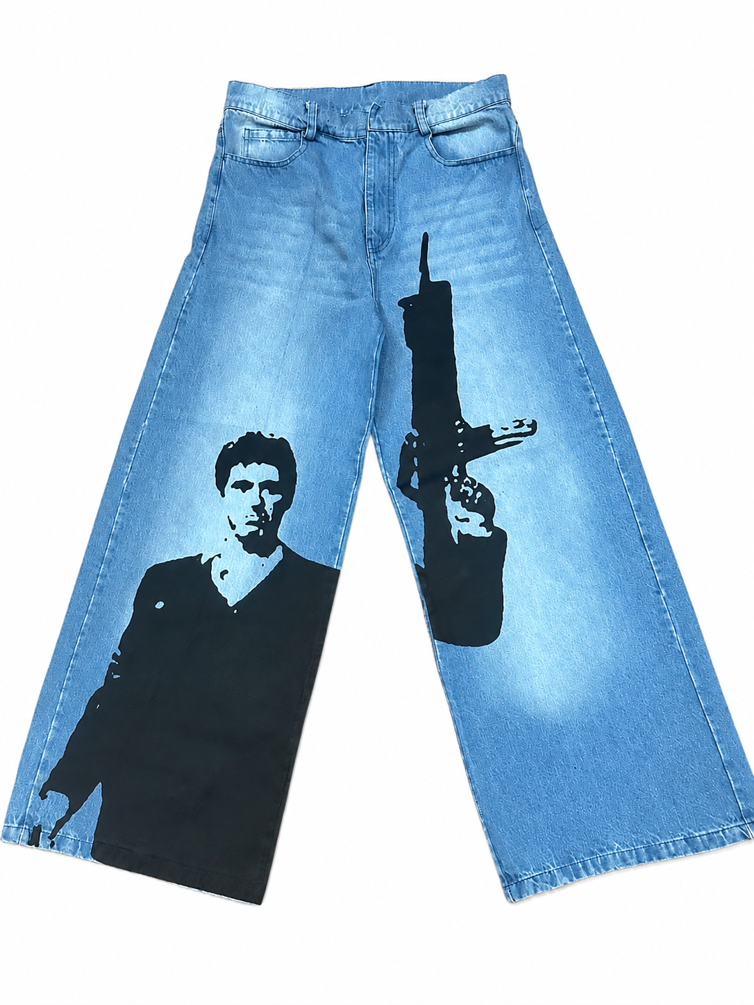 Men Light Blue Baggy Jeans Scarface Inspired